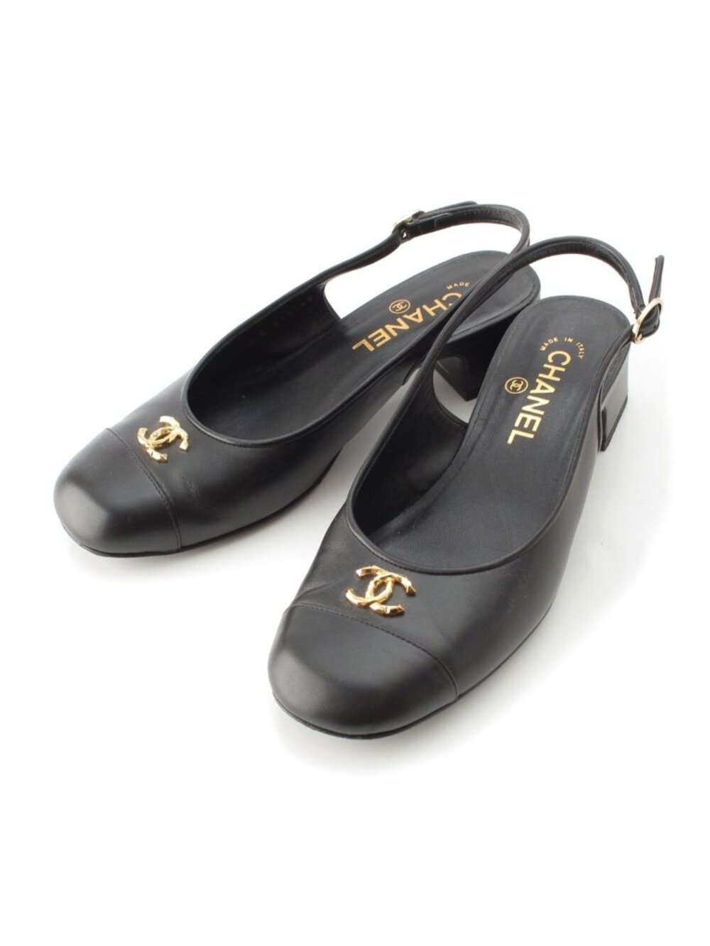 Chanel Calfskin CC Logo Slingback Pumps Black Heel